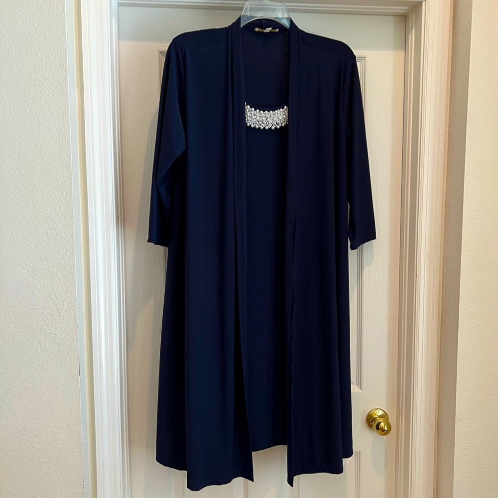 Haani New York Woman's Navy Dress with beaded necklace collar